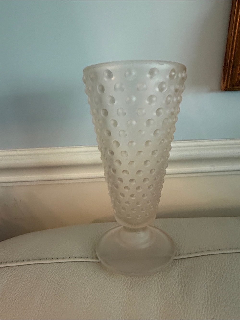 Frosted White Hobnail Glass Vase -